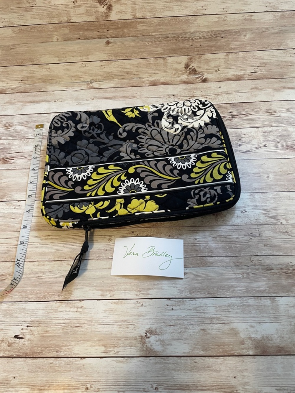 Vera Bradley Black, Yellow & Gray Quilted Zip E Reader Pouch